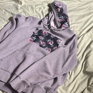Vans Lavender Hoodie with Black Floral Pocket & Lining